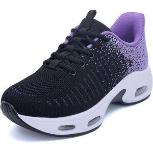 Women Black Purple Running Shoes Tennis Sneakers with Arch Support for Workout